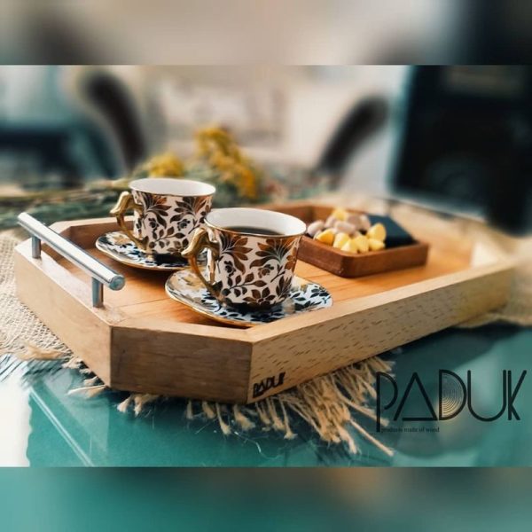 سینی دسته استیل چوبی چای خوری