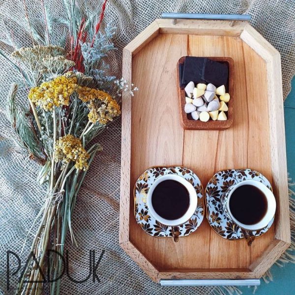 سینی دسته استیل چوبی چای خوری